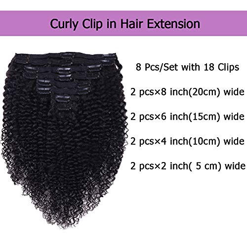 Curly Clip in Hair Extensions For Black Women Brazilian Virgin Human Hair Clip in Extensions for Women 8Pcs Remy Hair with 18Clips 120g 22inch Natural Blackinches