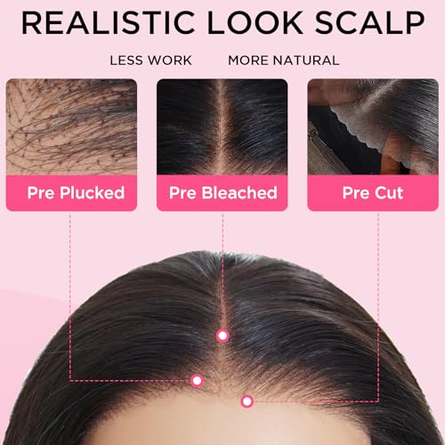 Human Hair Wig Glueless Loose Body Wave Lace Front Wigs Human Hair 200% Density 6x5 HD Lace Pre Cut Plucked Drawstring Wig Glueless Wig Wear and Go for Women 10 Inch