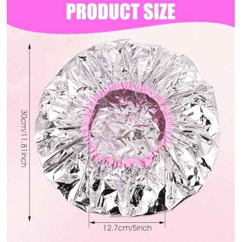 Heat Cap for Deep Conditioning, 4Pcs Hair Mask Heat Cap for Deep Conditioning Oil Treatment, Reusable & Elastic Aluminum Foil Hat Ideal for Coloring Perm, Steam Shower Spa Use