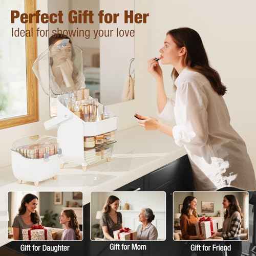 Makeup Organizer for Vanity, Skincare Organizer with Drawers, Storage Box with Handle, Cosmetic Display Cases for Dresser, Bathroom, Countertop, Christmas Gifts for Teen Girls (Silver)