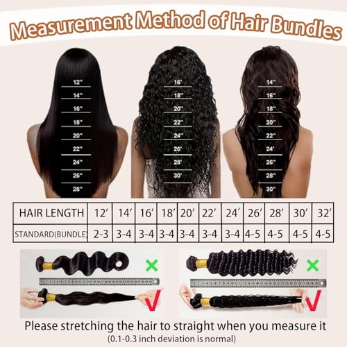 Deep Wave Human Hair Bundles 12A 18 20 22 Inch, 3 Bundle 100% Unprocessed Virgin Brazilian Human Hair Extensions Quick Weave Natural Black, Can be Dyed