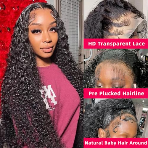 12 Inch 13x6 HD Deep Wave Lace Front Wigs Human Hair Pre Plucked 200% Density Transparent Deep Curly Lace Frontal Wigs With Baby Hair Glueless Wig For Women