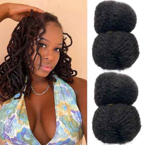 Tight Afro Kinky Human Hair for Dreadlocks,Ideal for Making Locs,Repair Extensions,Twist or Braids 2 Bundles/Package Natural Black #1B 12inch