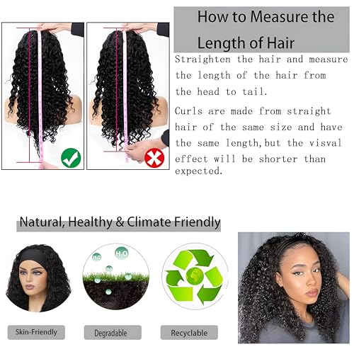 Curly Headband Wig Human Hair 20Inch Human Hair Headband Wig Glueless Wear and Go Human Hair Scarf None Lace Front Wigs 150% Density Natural Color