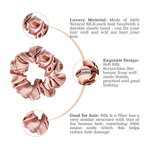 MTSNOO 100% Pure 22 Momme Mulberry Silk Scrunchies with Elastic Band, 1 Pack, Light Pink, for Hair Sleep, for Women and Girls