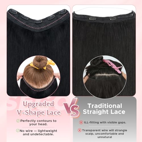 One Piece Clip in Hair Extensions 100% Real Human Hair 3/4 Full Head Hair with Upgraded V-Shaped Weft 5 Clips in Hair Extensions for Women, £¨16 Inch, #02 Dark Brown£©