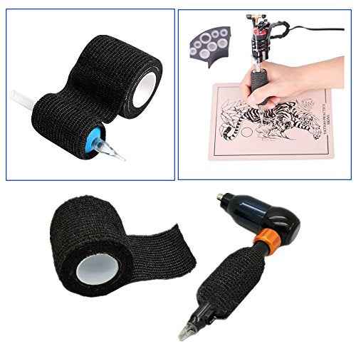 Tattoo Grip Cover Wrap - Yuelong 24pcs 2¡± x 5 Yards Black Disposable Cohesive Tattoo Grip Tape Wrap Elastic Bandage Rolls Self-Adherent Tape for Tattoo Machine Grip Tube Accessories, Sports Tape