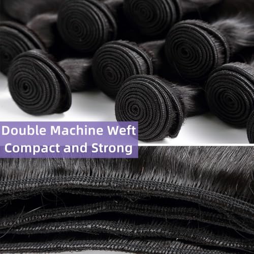 Kinky Straight Human Hair Bundles(14 16 18 Inch)100% Unprocessed Brazilian Virgin Human Hair 12A Yaki Straight 3 Bundles Hair Weft Sew In for Black Women Natural Color