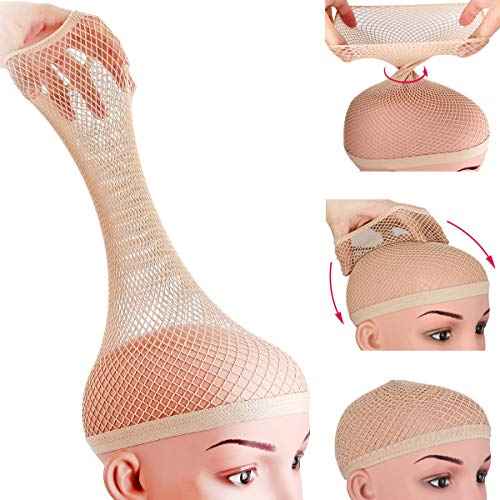 Dreamlover Fishnet Wig Cap for Women with Long Hair, Hair Net for Wig, Natural Nude, 3 Pieces