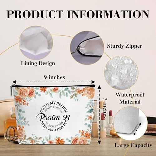 Christian Gifts for Women, Religious Bible Verse Makeup Bag, Faith Over Fear Travel Cosmetic Bag, Toiletry Pouch Gift for Women Birthday Friend Female Friendship Sister Mom A17