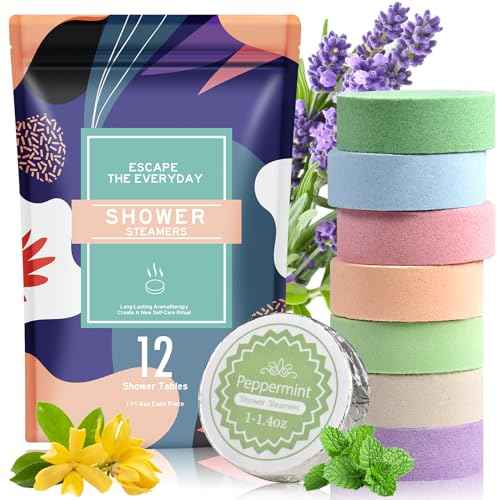 Shower Steamers Aromatherapy-12pcs Essential Oil Shower Bombs, Self Care Christmas Gifts Stocking Stuffers for Women, Relaxation Gifts for Women and Men (Blue)