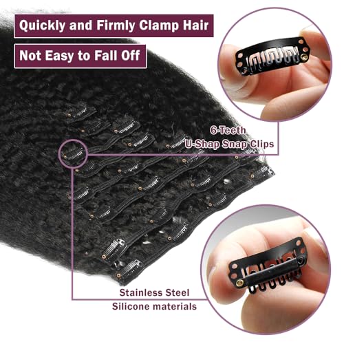 KRN Clip in, 136g 8 pcs Full And Thick Kinky Straight Hair Extensions Clip ins for Black Women 12A Natural Black Hair Extensions Clips in Human Hair with Clips Easy to Wear 22 Inch