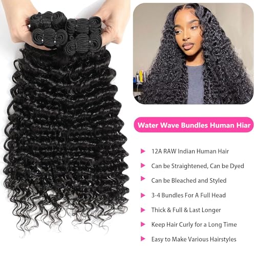Water Wave Bundles Human Hair Soft Brazilian Virgin Human Hair 100% Unprocessed Wet and Wavy Curly Bundles Natural Black Color Can Be Dyed Total 300g 14 16 18 Inch