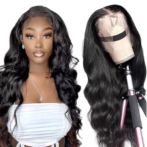 18 Inch 13x6 Lace Front Wigs Human Hair 200% Density Body Wave HD Lace Front Wigs Human Hair Pre Plucked Tangle-free Natural Black Glueless Wig for Women Daily