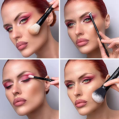 Jessup Makeup Brush Set 10pcs Black Make up Brushes Set Professional with Natural Synthetic Hair for Foundation Blending Blush Concealer Eyeshadow Eyebrow Eyeliner, T323