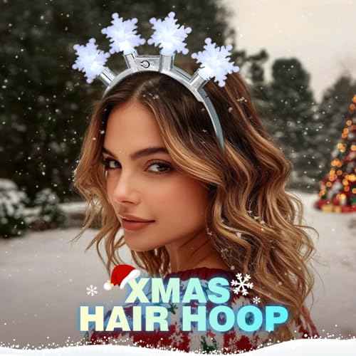 JEAIRTS Light Up Christmas Snowflake Headband Glowing Xmas Headpiece Led Christmas Costume Hair Accessoires