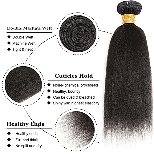 24 Inch Kinky Straight Yaki Bundles Human Hair Unprocessed Peruvian Virgin Remy Hair 3 Bundles Natural Black Color Yaki Straight Hair Extensions 300g
