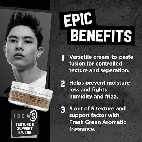 TIGI Bed Head for Men Pure Texture Hair Molding Paste - Use for Texture & Separation - Versatile Cream-to-Paste Fusion - For Men's Hairstyles - Use on Damp & Dry Hair - 2.93 oz (2 Pack)
