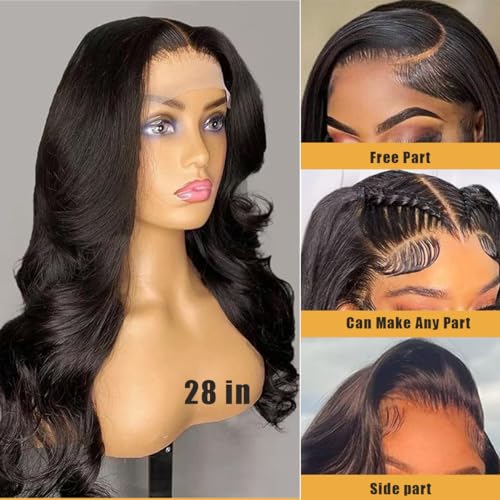 Body Wave Lace Front Wigs Human Hair Wide Lace 180 Density Human Hair Wigs 13x4 Human Hair Lace Front Wigs Pre Plucked 24 Inches Natural Color