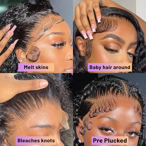 20 Inch Deep Wave Lace Front Wigs Human Hair Pre Plucked 13x4 HD Transparent Lace Frontal Wigs Human Hair 180% Density Deep Curly Glueless Wigs Human Hair for Women
