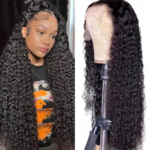 13x6 Deep Wave Lace Front Wigs Human Hair 180 Density Pre Plucked with Baby Hair Water Wave Wigs for Women Glueless Natural Color 20 inch