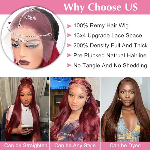 26 Inch 99J Burgundy 13x4 HD Transparent Lace Body Wave Lace Front Wigs Human Hair Pre Plucked 200% Density Lace Frontal Human Hair Wigs For Women