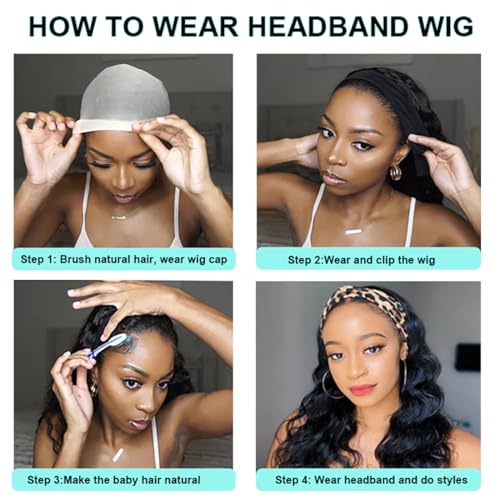 Headband Wig Human Hair Body Wave 20 inch Headband Wigs for Black Women human hair glueless Wear and Go Glueless Wig 100% Brazilian Virgin Human Hair Head band wig 150% Density