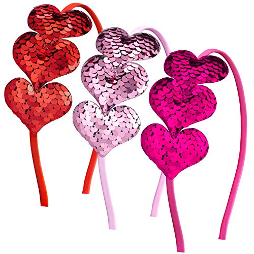 Chuangdi 3 Pcs Glitter Heart Headband Heart Shaped Sequin Headband Elastic Love Hair Band for Wedding