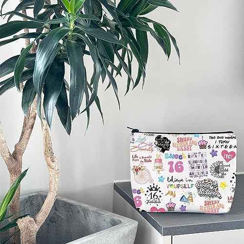 WCGXKO Happy 16th Birthday Gift Sweet 16 Birthday Hello 16 Canvas Zipper Pouch Bag (16 birthday)
