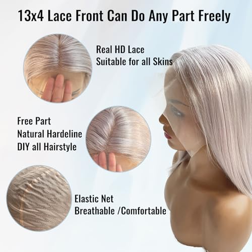 Grey Bob Human Hair Wigs 13x4 HD 180% Density Lace Front Wig Human Hair Silver Glueless Wigs Human Hair £¨14in£©