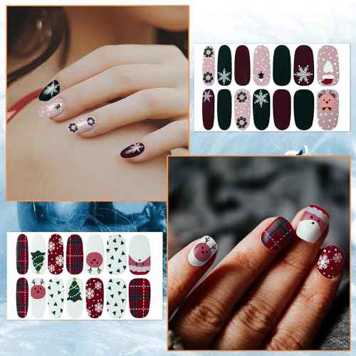 WOKOTO 20 Sheets Christmas Nail Polish Stickers Strips with 1pc Nail File Self Adhesive Winter Nail Art Wraps Decals Manicure Accessories Nail Polish Strips Stick On Nails Christmas Nail Stickers