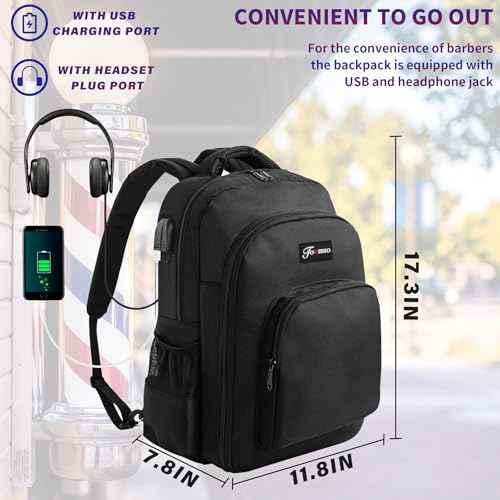 TORIBIO Barber Supplies Bag for Clippers and Supplies, Hairstylist Clipper Portable Backpack for Barber Tools (Black)