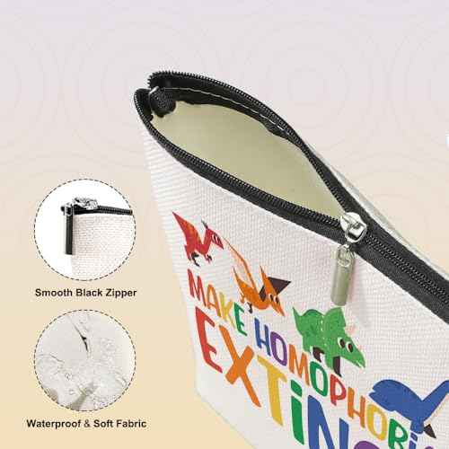 VICBOU Colorful Cute Dinosaur Cosmetic Bag, Inspirational Trans, Pride, Equality, Pride Month, Rainbow Makeup Bag for Women Best Friend Sister BFF Bestie Graduation Birthday Friendship Gifts