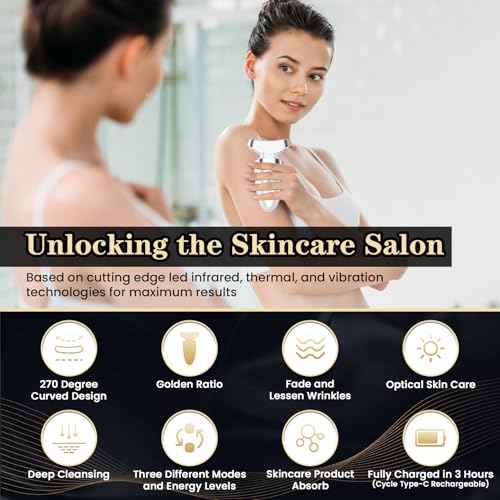Red Light Beauty Device for Face and Neck, Based on High-end Red and Blue LED Light, Facial Cold and Hot, Vibration Technology, 3 Color Led Face and Neck Beauty Device for Home Use, Pearly White
