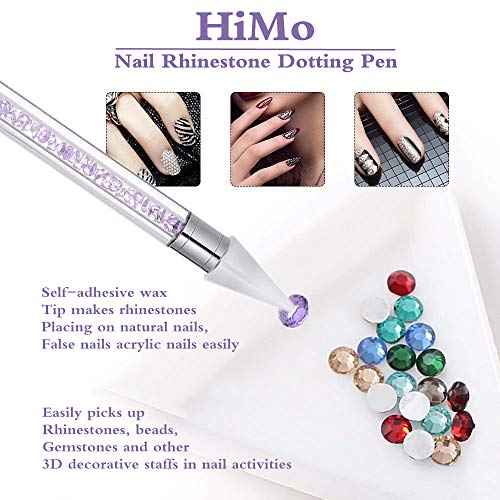 Nail Rhinestone Picker Dotting Tool with Extra 2 Wax Head, Dual-ended DIY Nail Art Tool With Pink Acrylic Handle