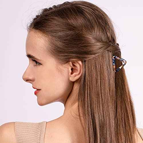 Cobahom Mini Acetate Claw Clips for Thick Hair - 3 Pcs Hollow Triangle Hair Clips for Women and Girls (Blue + Pink + Gray) 1.7 Inch