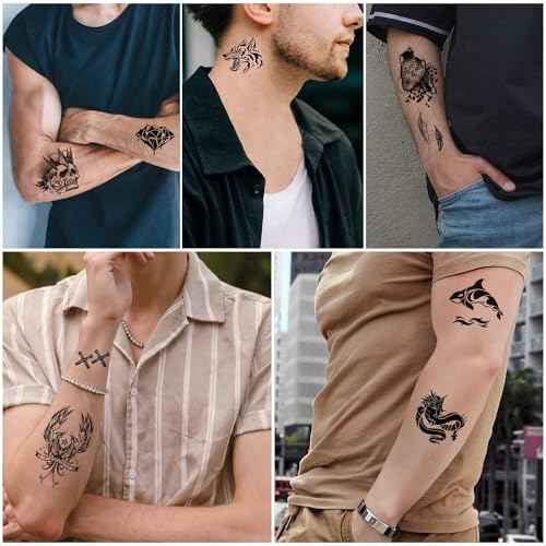 Cerlaza 112 Sheets Temporary Tattoos for Adult Men, Fake Tattoos for Neck Arm Finger, Tatuajes Temporales Tiger Wolf Lion Dragon Halloween Tattoo Stickers