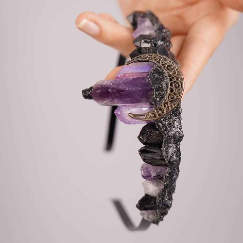 JWICOS Moon Goddess Crown Crystal Quartz Tiara Headband Mermaid Crown Hair Accessories for Women Party Halloween Costume (Purple)