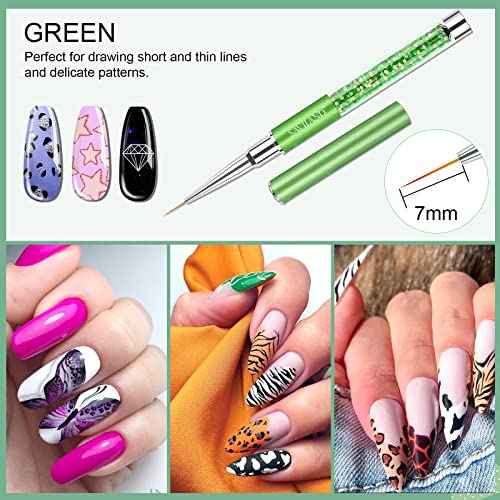 Saviland 6pcs Nail Art Liner Brushes Set: Nail Gel Polish Painting Nail Art Design Brush Pen Set with Crushed Diamond Rhinestones Handle for Pulling Lines, Sizes 7/9/11/13/17/23 mm, Christmas Gifts