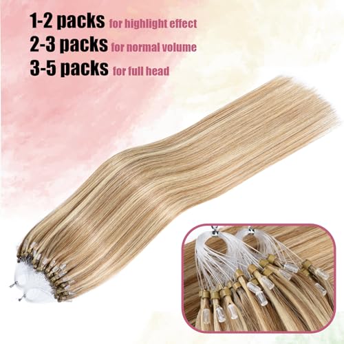 24 Inch Human Hair Extensions Micro Beads Hair Extensions Ombre Remy Human Hair Ash Brown with Bleach Blonde Micro Loop Human Extension #8/613 Microbeads Hair 50g 1g/s