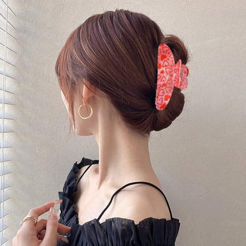 Heart Hair Claw Clips Red Heart Laser Design Hair Clips Holiday Hair Accessories Large No-Slips Hair Jaw Clips Hair Barrette for Hairstyling Women Wedding Party Hair Decoration