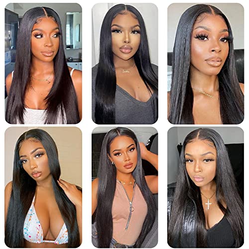 13x4 Straight Lace Front Wigs Human Hair 200% Density Straight Frontal Wig Pre Plucked with Baby Hair Hd Transparent 20 Inch Glueless Bone Straight Wig Brazilian Virgin Hair for Women Natural Black