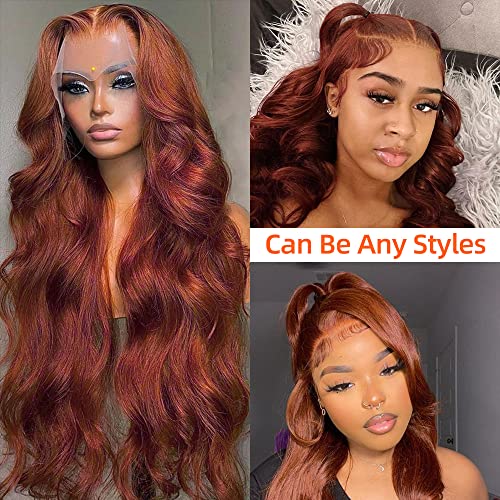 Avolo Reddish Brown Lace Front Wigs Human Hair Pre Plucked 13x4 Auburn Colored Human Hair Lace Front Wigs Body Wave Glueless Wigs Human Hair HD Lace Frontal Human Hair Wig 22 Inch