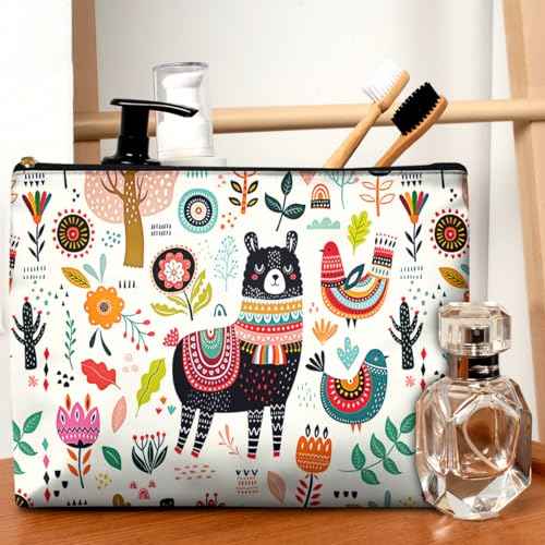Cute Makeup Bag for Purse Waterproof Cosmetic Bags for Women Funny Smooth Zipper Travel Toiletry Pouch 10X8 Inches-Creamy Alpaca Makeup pouch