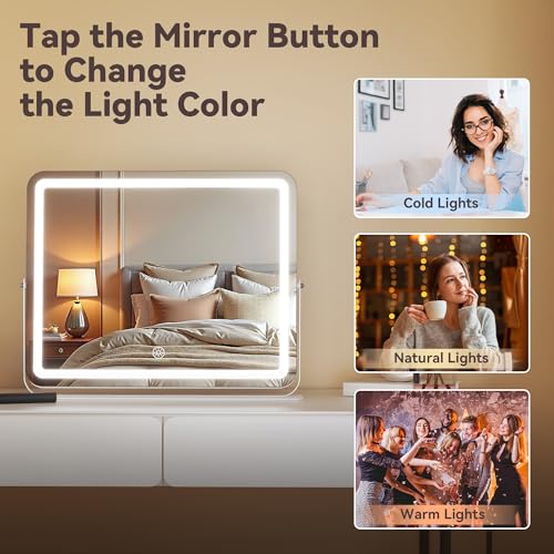 MINISO Vanity Mirror with Lights, 20" x 16" LED Makeup Mirror, Light & Brightness Adjustment, Smart Sensor, 360¡ÆRotation, Aluminum Alloy Metal White Frame, with 10X Magnifying Glass