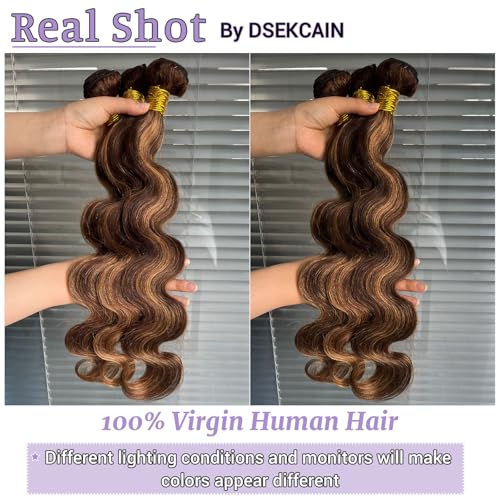 Highlight P4/27 Body Wave Bundles Human Hair 100% Unprocessed Raw Material Body Wave Human Hair Bundle For Quick Weave Double Weft Brown Honey Blonde Piano Color 10 12 14 Inch