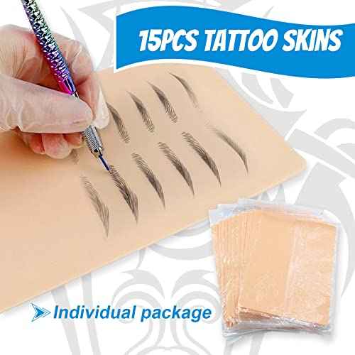 CINRA Double Sides 15 Sheets 7.4x5.6" Blank Tattoo Practice Skin, Soft Silicone Pads for Tattoo Supplies