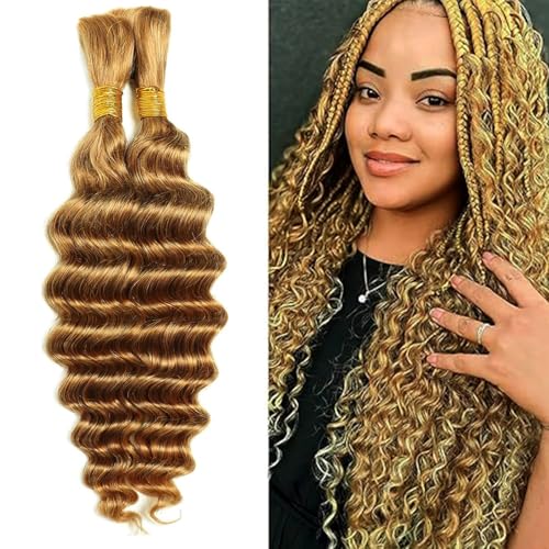 Deep Wave Bulk Human Hair for Braiding No Weft Human Braiding Hair For Boho Braids 100g 2 Bundles Brazilian Virgin Human Hair Extensions 20Inch 27#