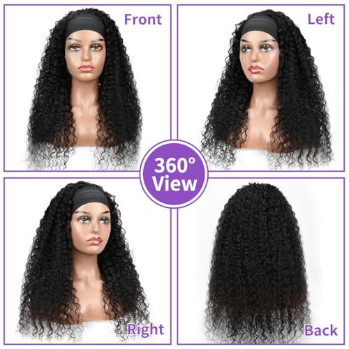 Headband Wig Human Hair Deep Wave 20 Inch Curly Headband Wigs for Black Women Glueless No Lace Half Wig Brazilian Virgin Hair Deep Curly Natural color