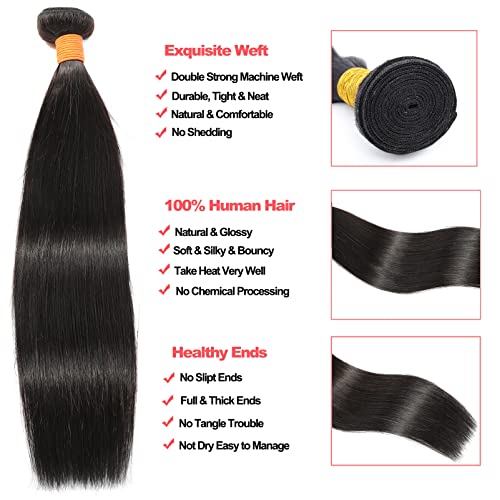 Straight Bundles Human Hair 20 22 24 Inch 3 Bundles 100% Unprocessed Brazilian Virgin Human Hair Straight Weave Bundles Natural Color